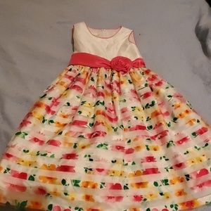 White,pink rose party dress.